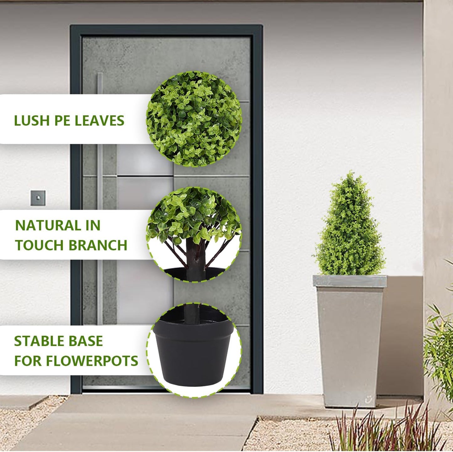 30" Tall Artificial Boxwood Topiary Trees, Set of 2 – UV Resistant Faux Evergreen Shrubs and Bushes for Outdoor Planters, Realistic Fake Plants for Front Porch Outside Patio Garden