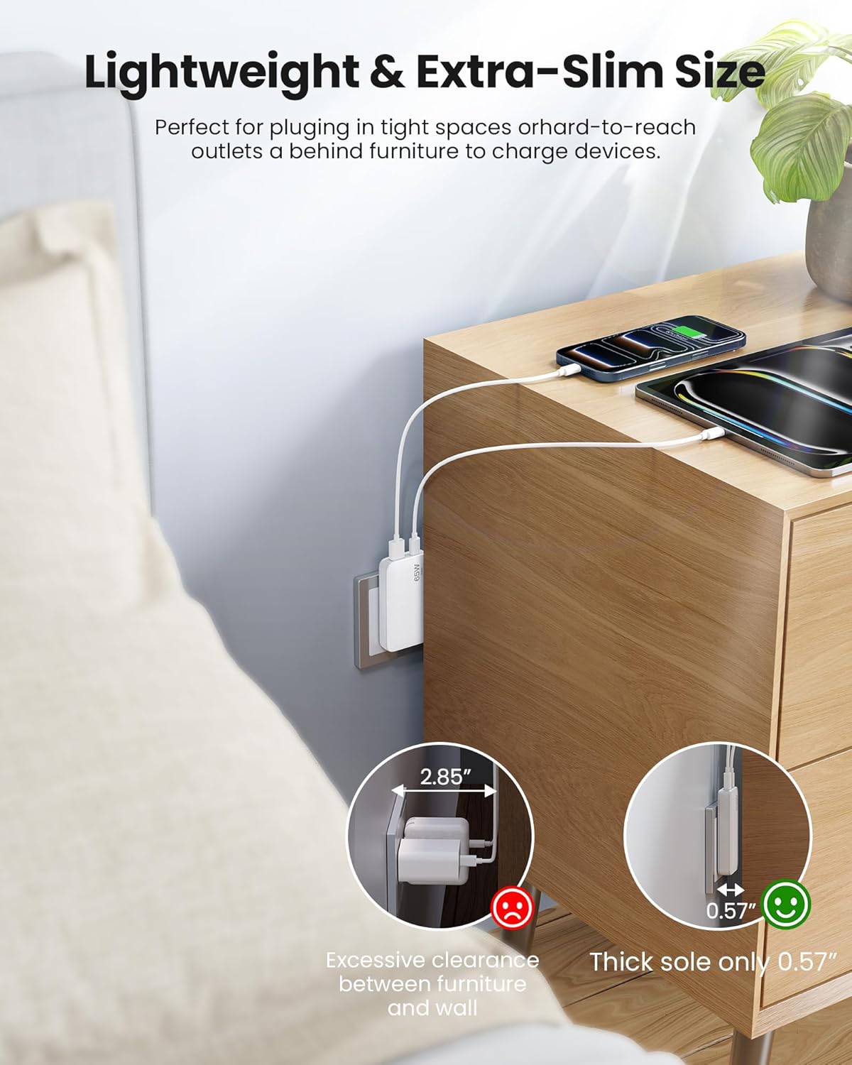 65W Ultra-Thin Foldable Charging Plug USB-C, Portable Mobile Phone and
