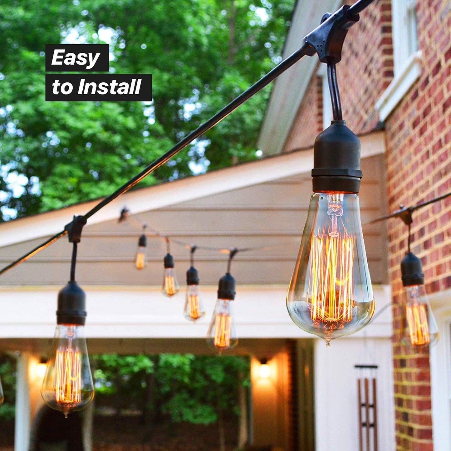 Brightech Ambience Pro Incandescent Outdoor String Lights - 48 Ft Dimmable Patio Light - 40W Commercial Waterproof Porch String Lights for Outside, Backyard - 15 Vintage Filament Bulbs, Warm White