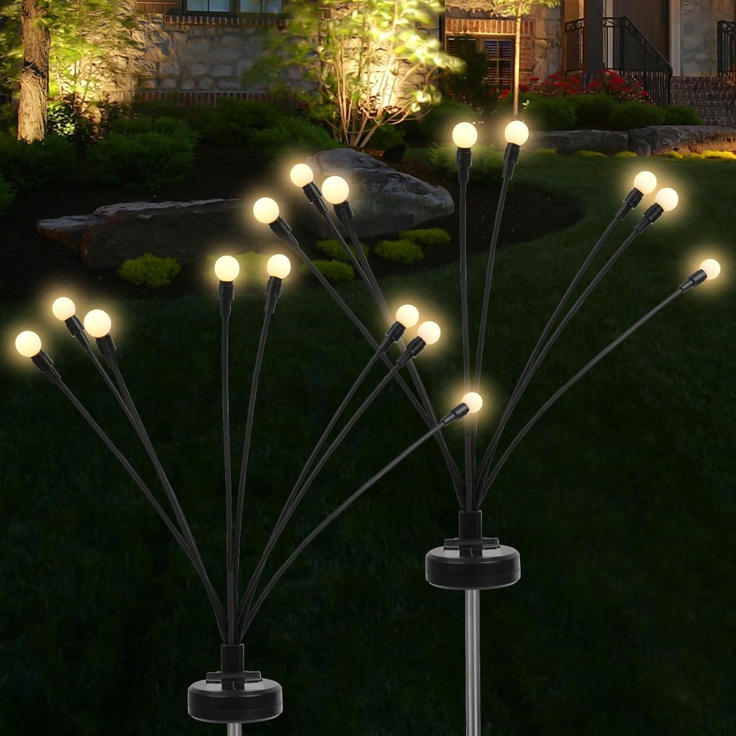 2pack Firefly Solar Garden Lights 16led Sensor Light Waterproof for Garden Decoration Yard Pathway ，Halloween，Parties，Wedding， Christmas Decoration (White)