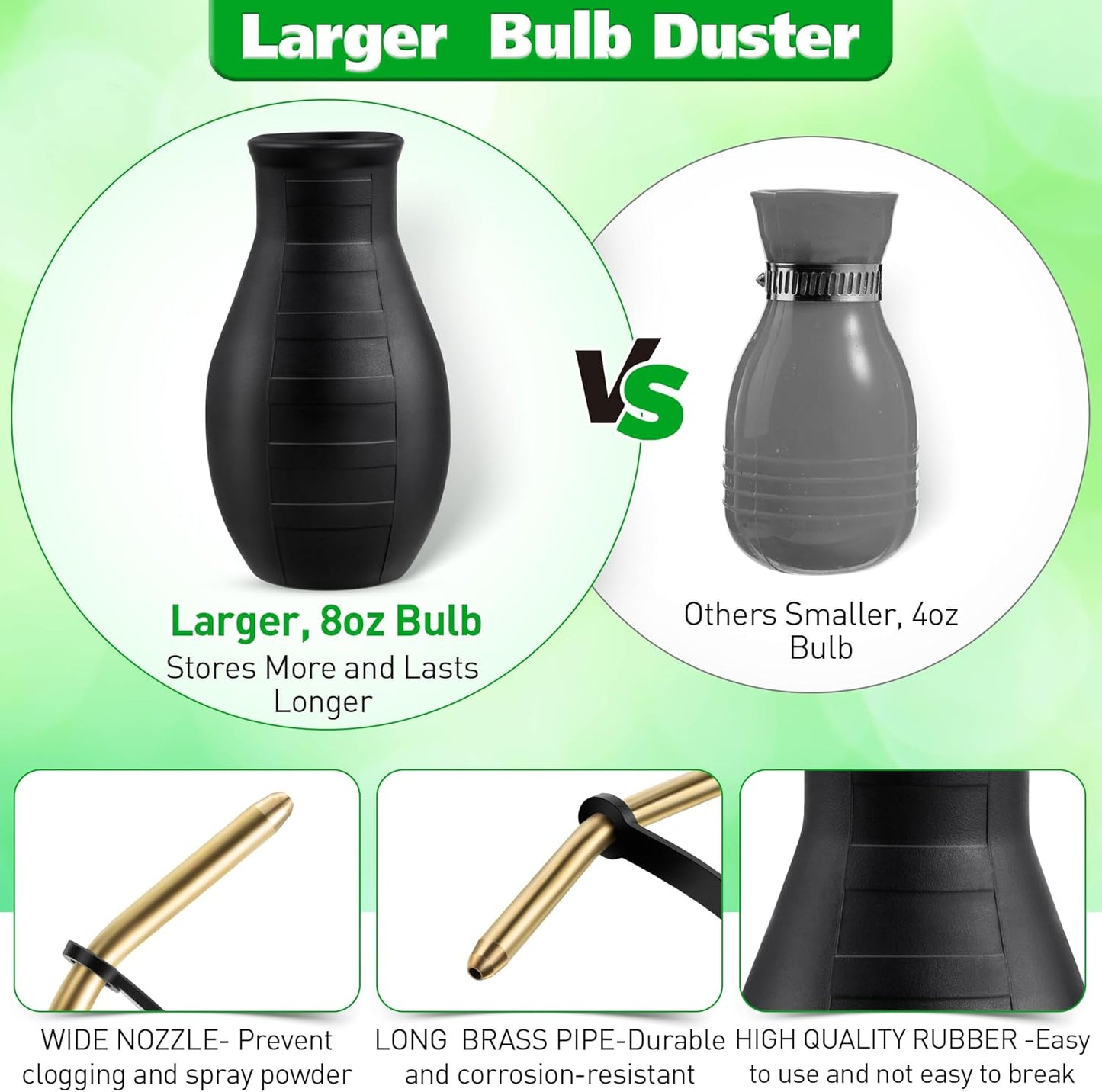 Diatomaceous Earth Powder Duster, 8OZ Garden Powder Applicator Dispenser with Long Metal Tube, Bulb Duster Sprayer for Home Organic Gardening Agricultural Supply (Black,1 Pack)