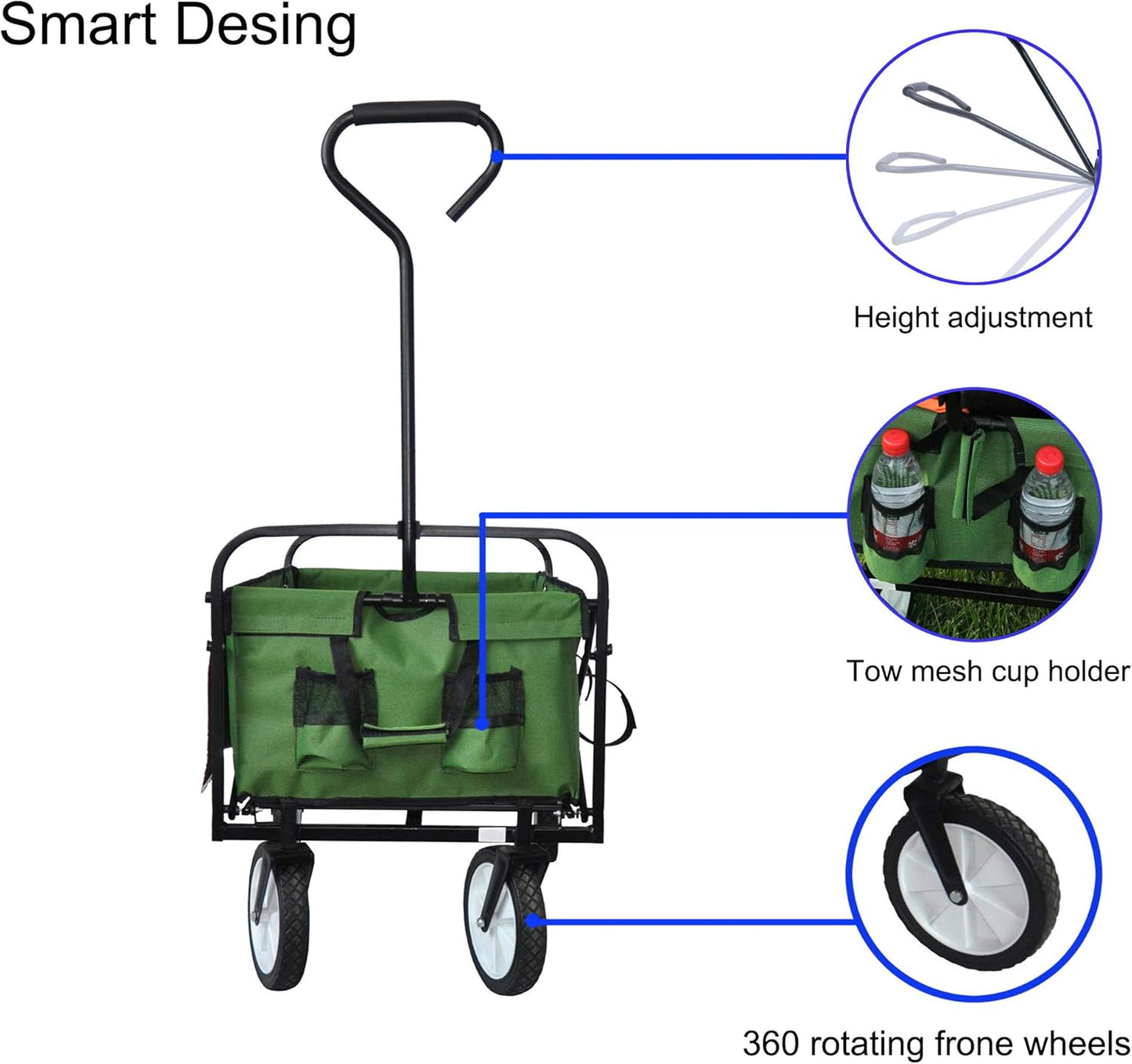 Folding Wagon Cart Collapsible Outdoor Utility Wagon with All Terrain Wheels Beach Wagon,Shopping Cart Camping Wagon Heavy Duty Steel for Beach Camping Shopping Sports Portable (Blue4) (Green)