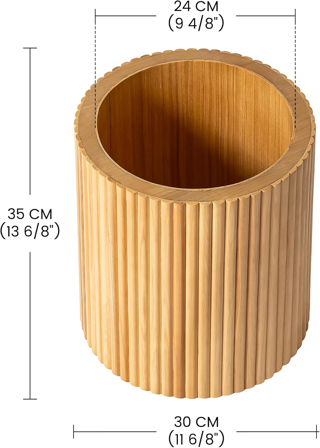 SHYFOY Fluted Wooden Round Indoor Outdoor Planters, Cylinder Decorativ