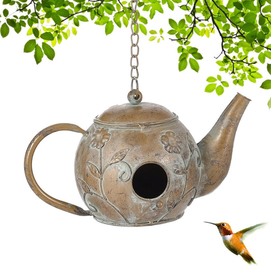 Bird House, Teapot Hanging Bird House, Metal Bird Houses for Outside, Antique Cute Birdhouse, Unique Decorative Birdhouses for Outdoors Garden Patio Yard Lawn Backyard Decor