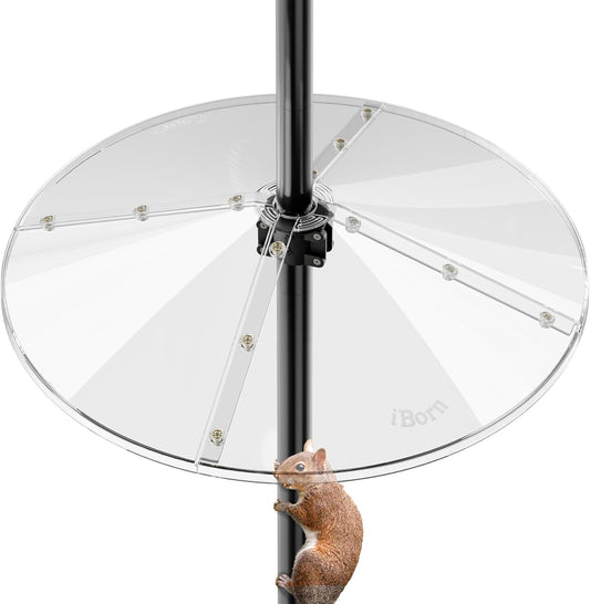 iBorn Squirrel Baffle for Bird Feeder Pole, 19.5” Oversized Squirrel Guard Defender, Bird Feeder for Outdoors Protector, Polycarbonate(PC), Pack of 1, Clear