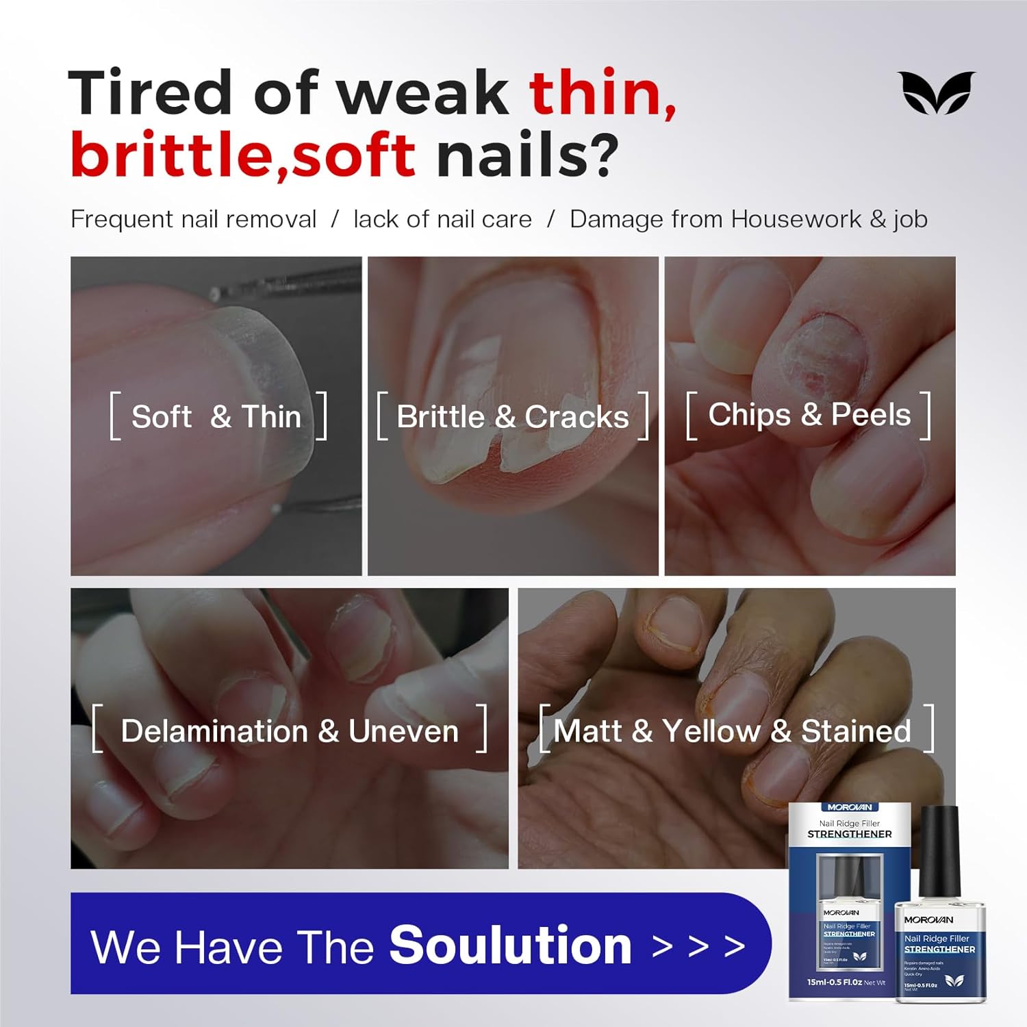 Morovan Nail Strengthener and Growth: Natural Keratin Repair Milky Whi