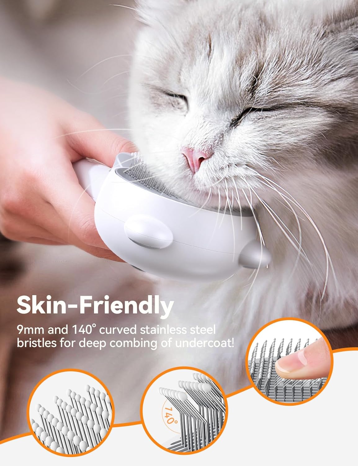FEELNEEDY Cat Steam Brush, Brushes for Indoor Cats with Release Button