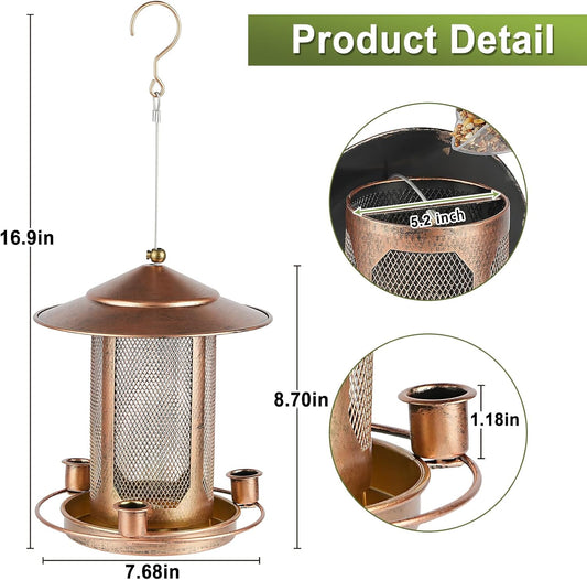 Bird Feeder, Heavy Duty Bird Feeders for Outdoors, Metal Iron Mesh Squirrel Proof with 3 Extra Feeding Ports,4LB Large Capacity Wild Birdfeeder for Outside Hanging Garden Yard Backyard