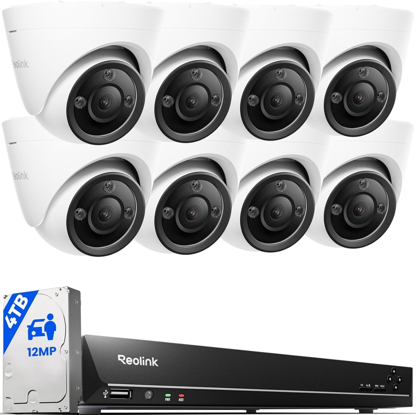 REOLINK 12MP PoE Security Camera System, 8pcs H.265 12MP Security Came