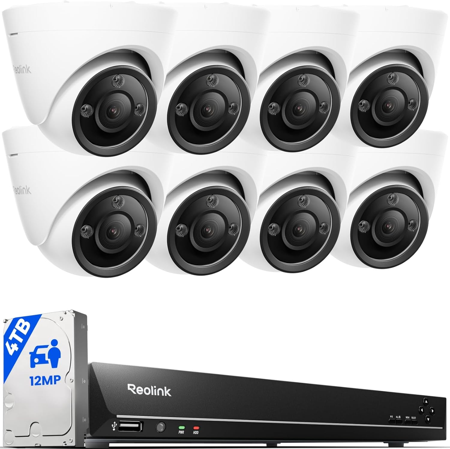 REOLINK 12MP PoE Security Camera System, 8pcs H.265 12MP Security Came
