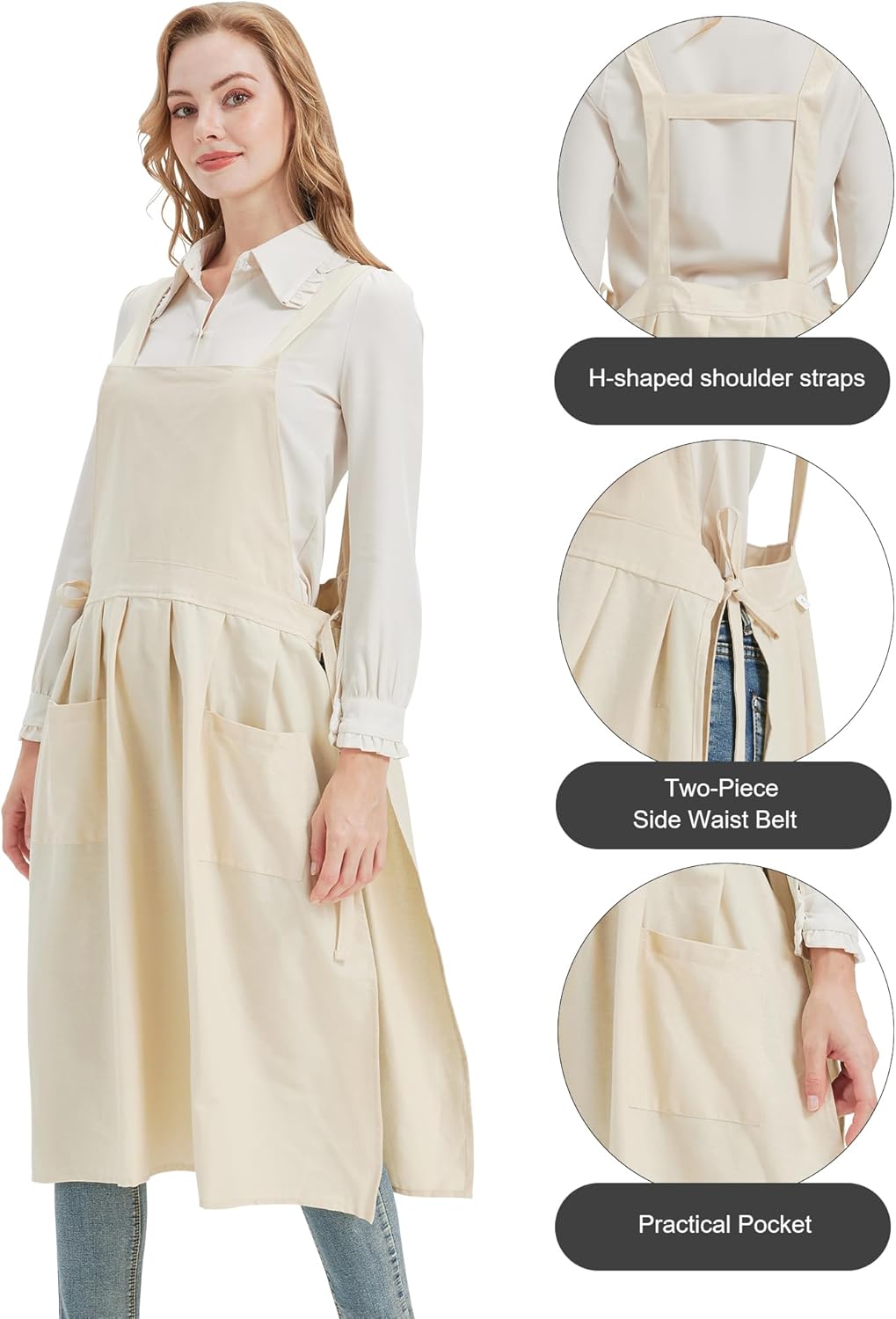 Nanxson Cotton Apron Pinafore Dress Women with Pockets Split Waterdrop