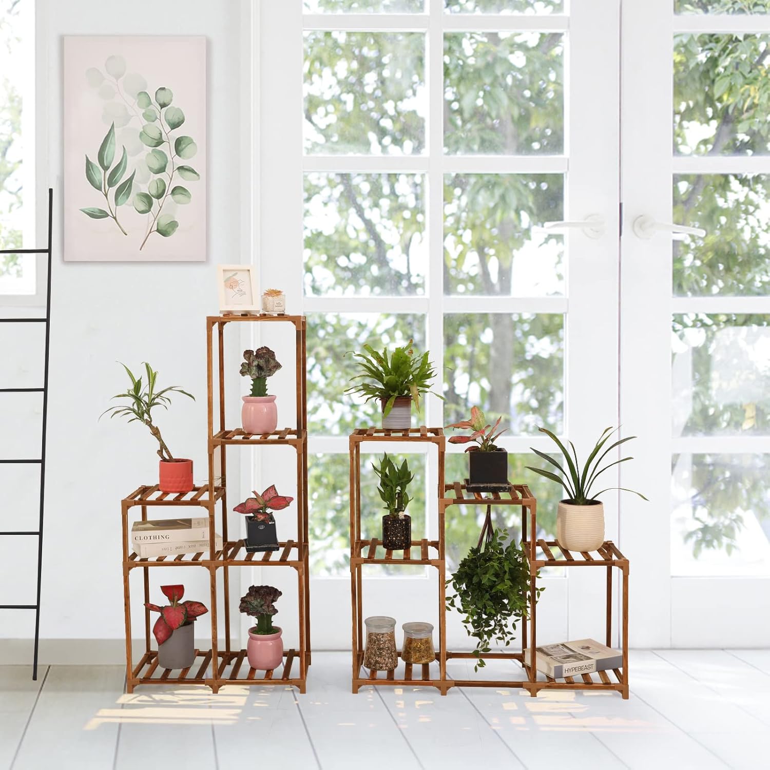 XXXFLOWER Plant Stand Indoor Outdoor 13 Tiers Wood Plant Shelf for Mul