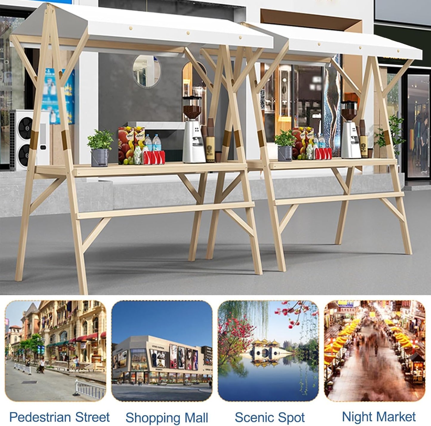 Foldable Portable Canopy Cart - 59in Outdoor Food Stand for Mobile Vendors, Markets & Events - Ideal Street Food Display Stall
