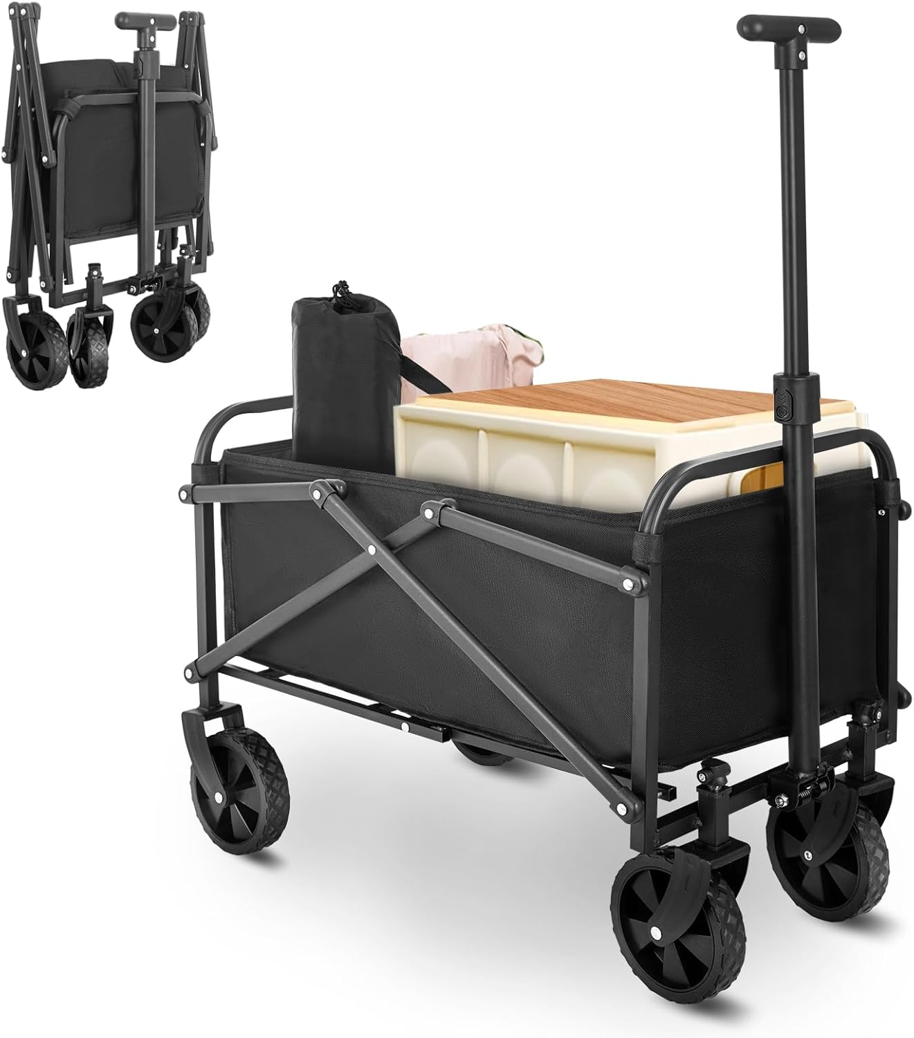 330LBS Collapsible Wagon Cart - Foldable Beach Folding Wagon with Wheels - Large Capacity Outdoor Utility Cart for Shopping, Groceries, Camping, Gardening