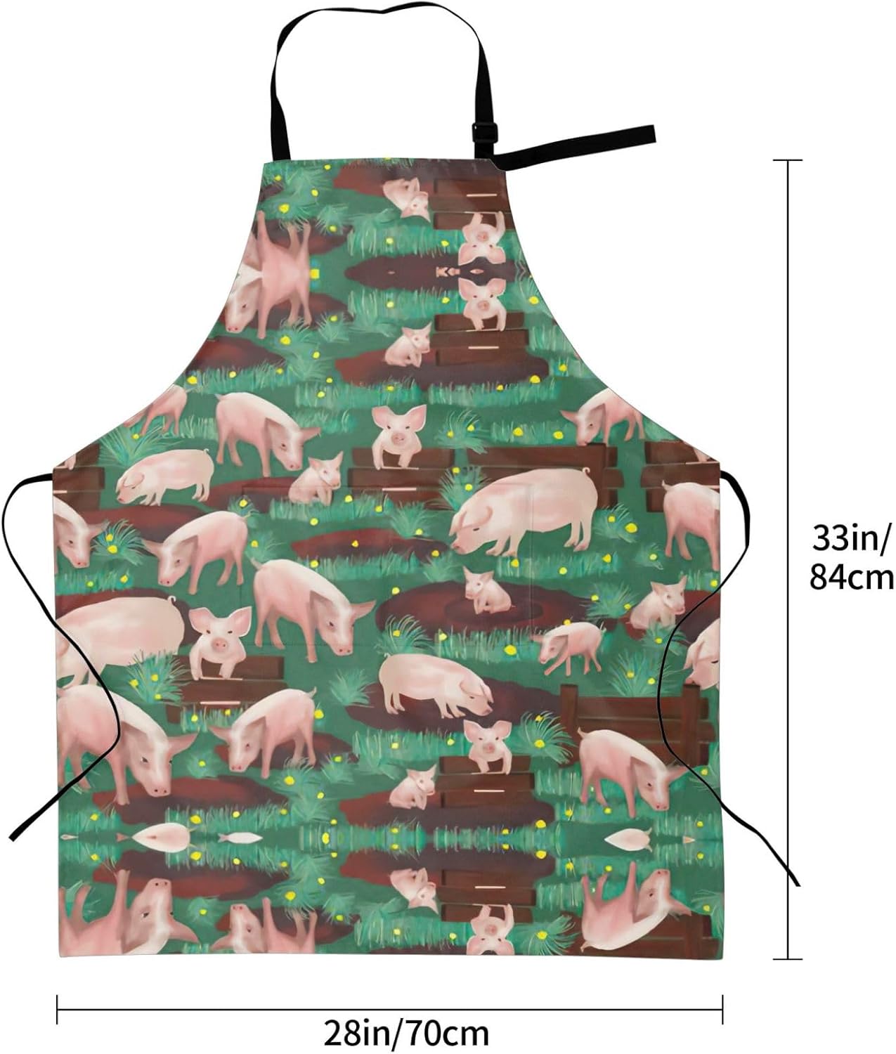 Pigs in Farm Print Laundry apron 28x33 In Waterproof Kitchen Apron wit