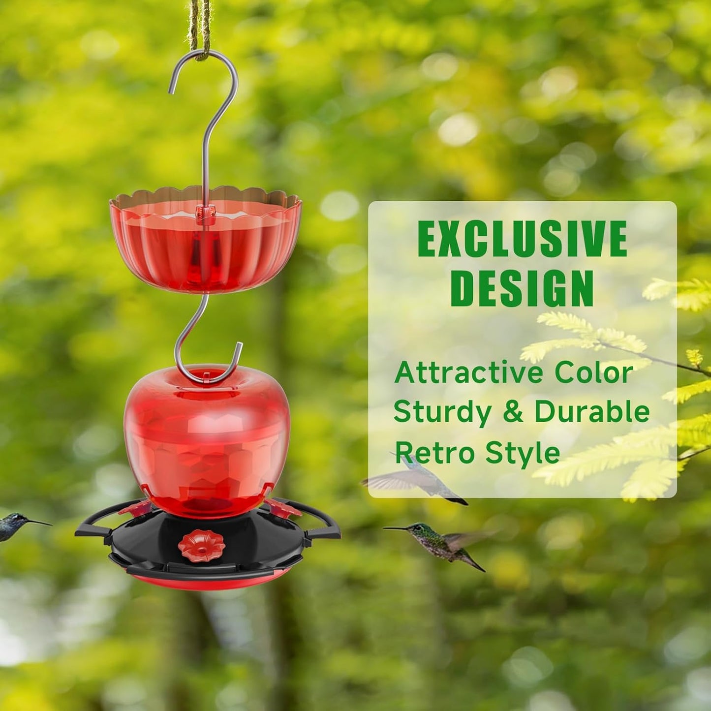 Hummingbird Feeders for Outdoors with Ant Moat, 10 oz Hanging Nectar Feeder, Decorative Light-Reflective Design, Leak-Resistant, Easy to Fill & Clean