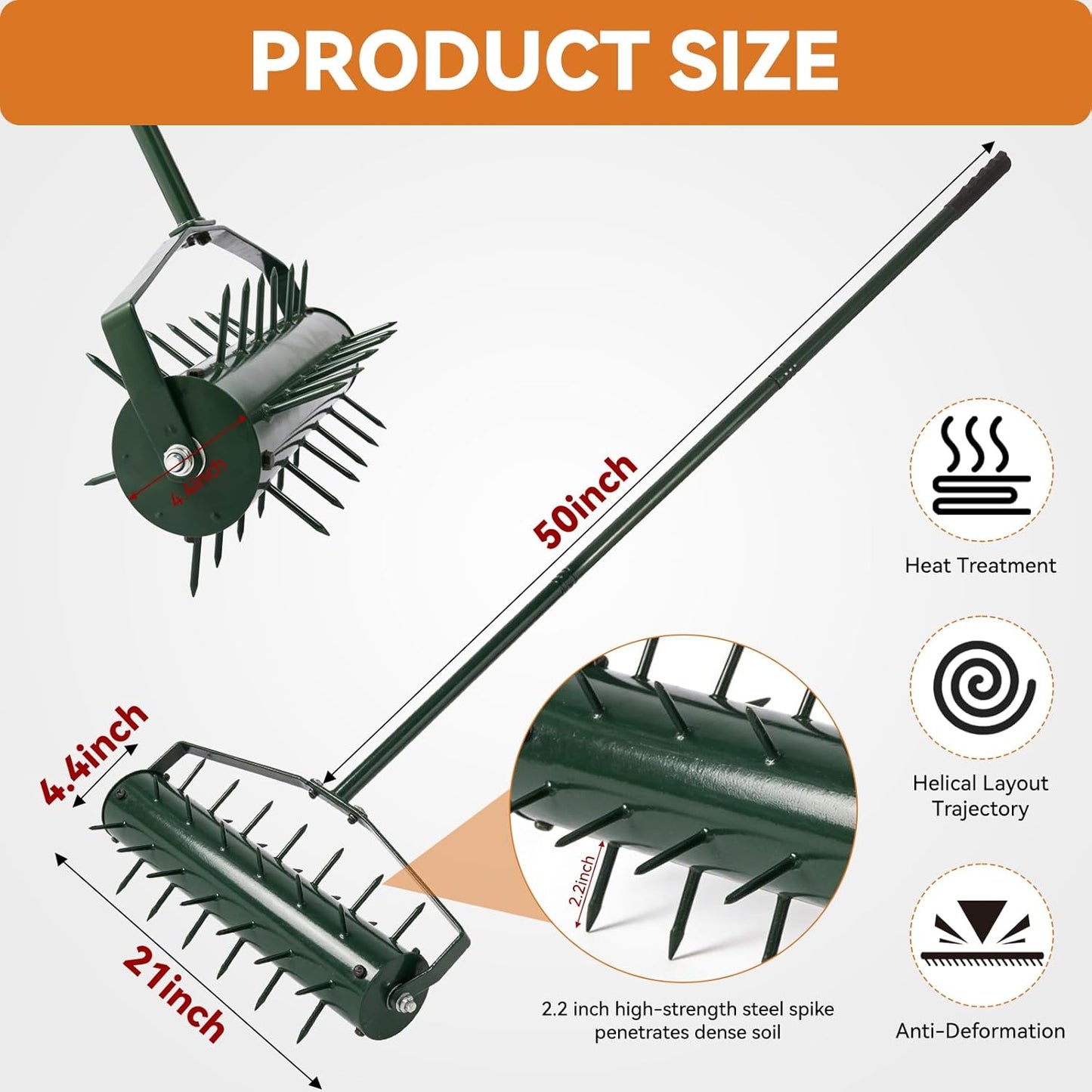 21" Rolling Lawn Aerator, Heavy-Duty Manual Aerator Tool with 2.2" Pre