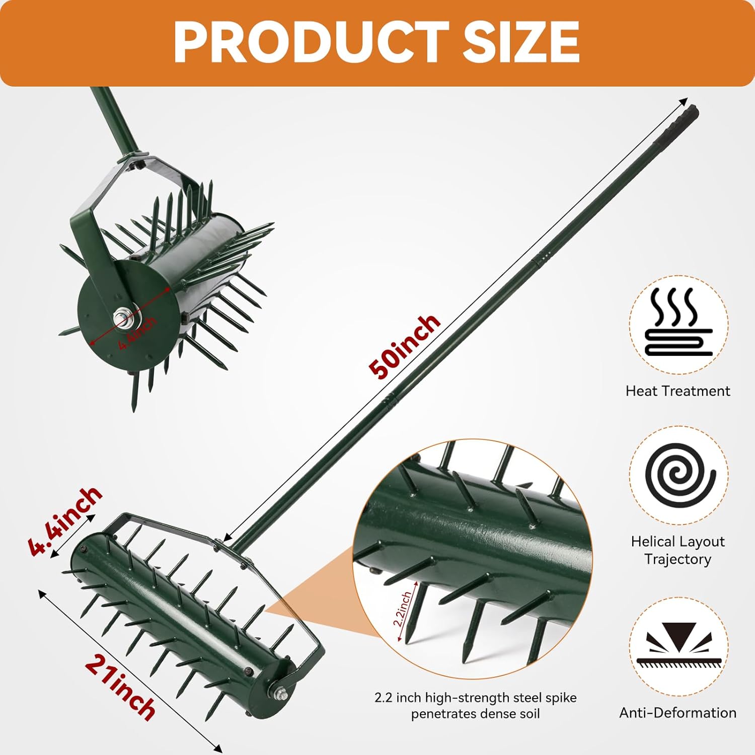 21" Rolling Lawn Aerator, Heavy-Duty Manual Aerator Tool with 2.2" Pre