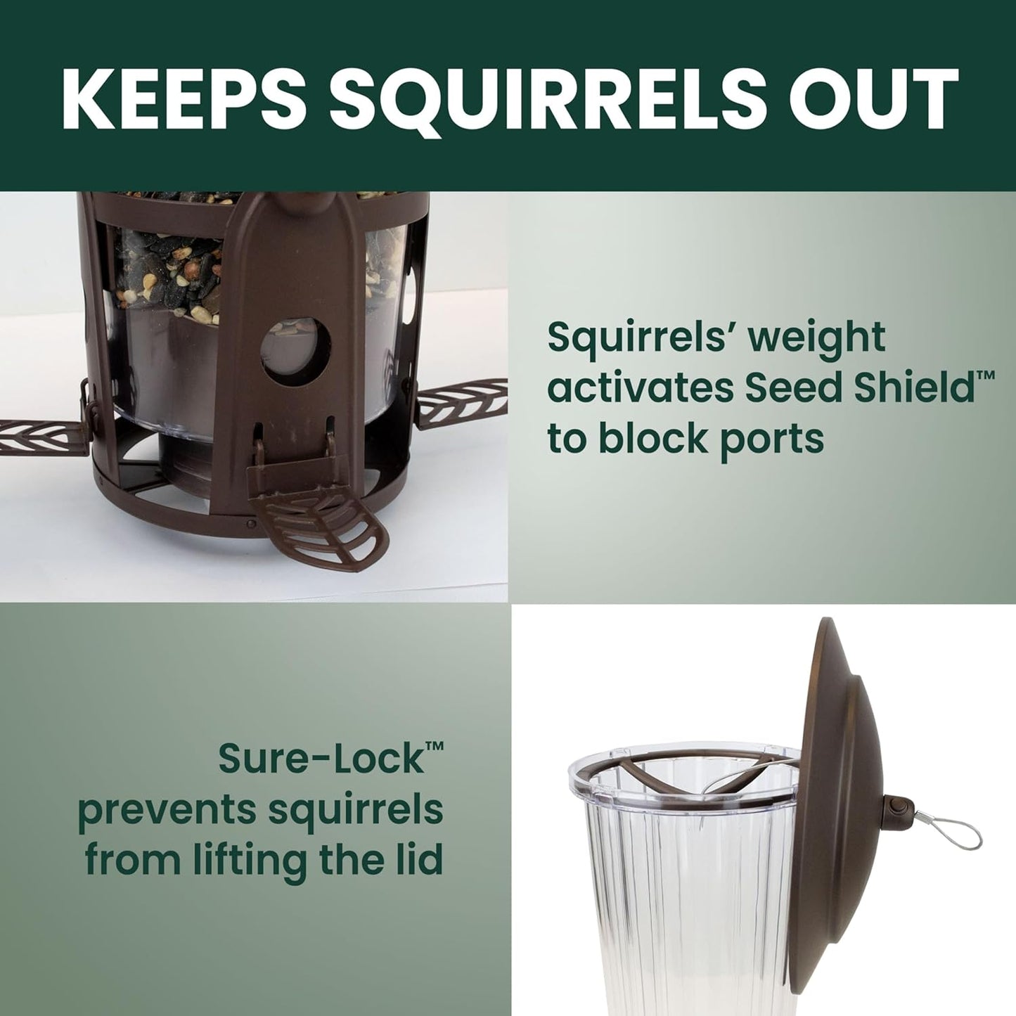 Perky-Pet 334-1SR Squirrel-Be-Gone Max Large Wild Bird Feeder with Flexports, Squirrel Proof Bird Feeder with Weight-Activated Perches - 4LB Seed Capacity
