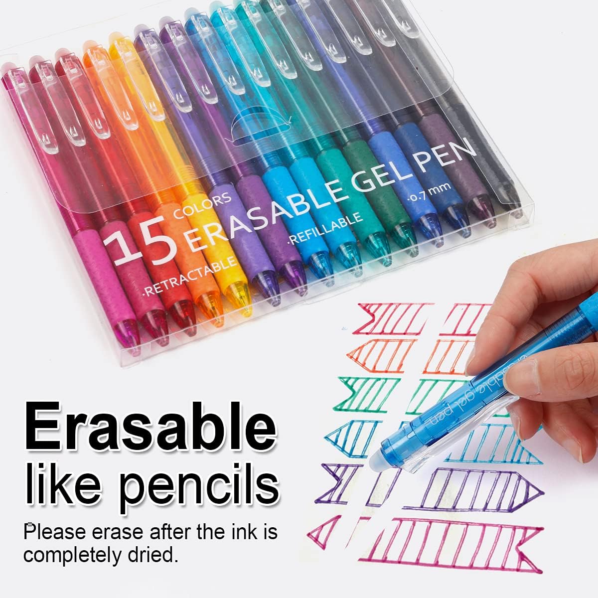 Vanstek 15 Colors Retractable Erasable Gel Pens Clicker, Fine Point(0.