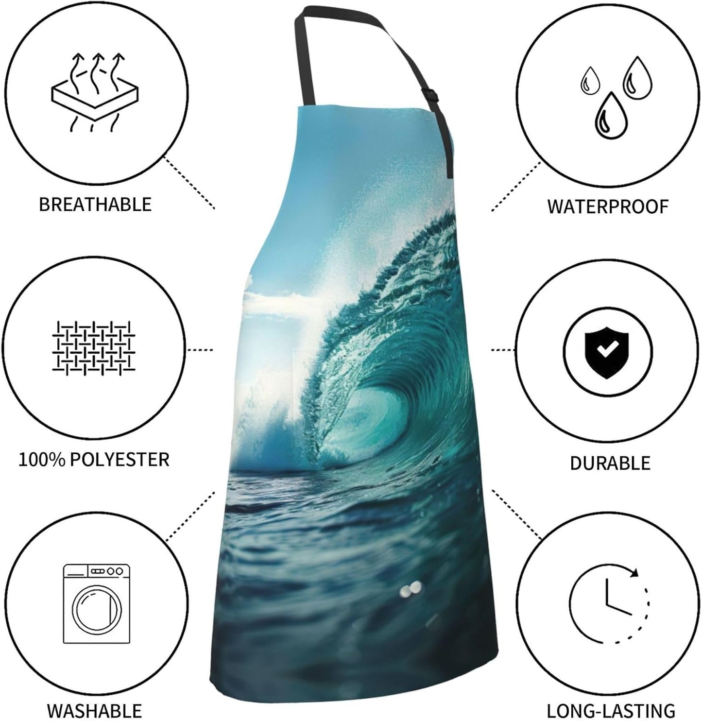 Ocean Green Wave Surf print Waterproof chef's apron with pocket apron for kitchen cooking baking barbecue and gardening