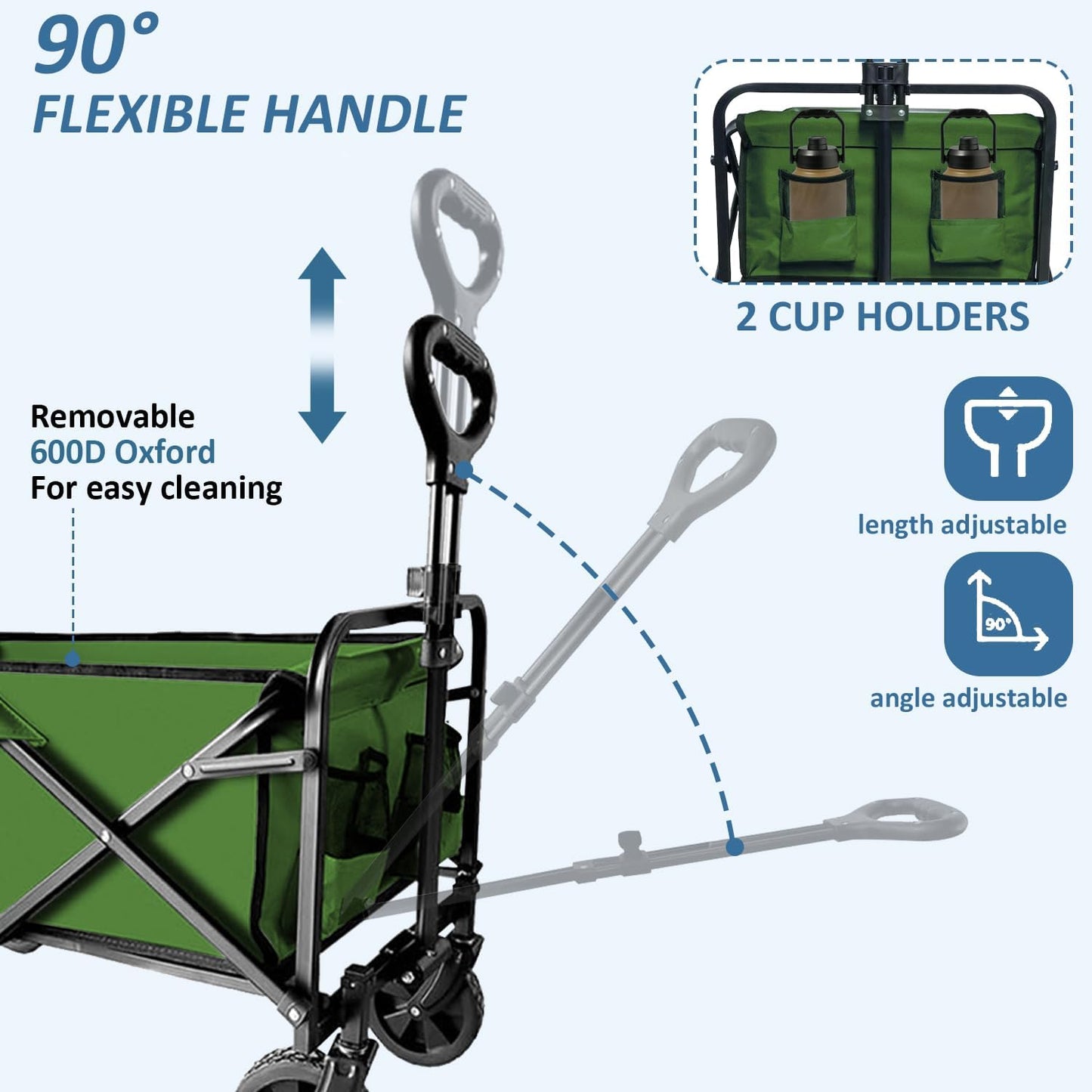 Collapsible Utility Cart Folding Wagon, 320lbs Capacity Lightweight Rolling Cart with Quiet Wheels, Quick-Fold Design for Camping, Shopping, Ourdoor Use, Green