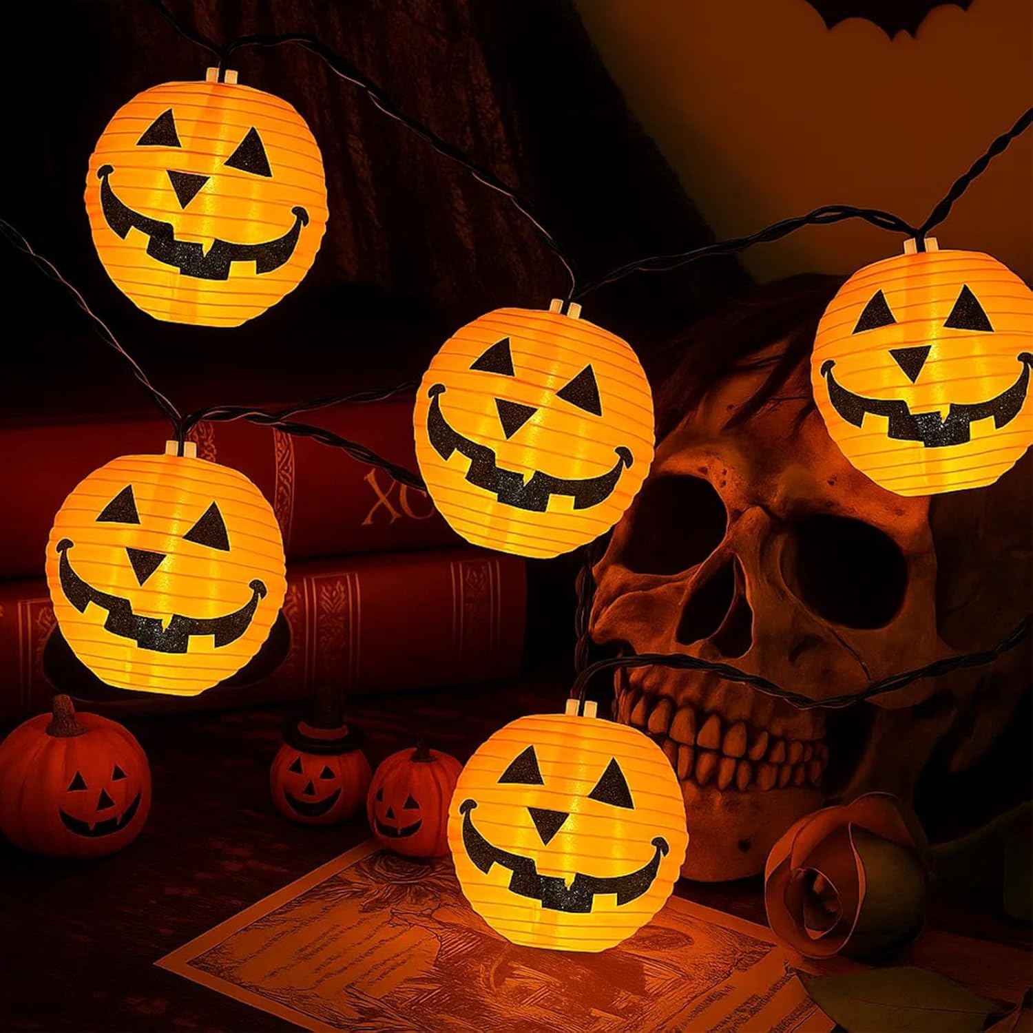 Halloween Outdoor Pumpkin String Lights, 8.5FT 10 Jack-o’-Lantern Lant