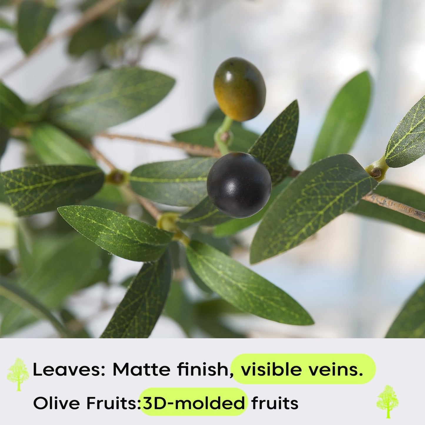 Artificial Olive Tree with White Pot - Faux Olive Tree for Home Decor, Tall Artificial Plants Indoor, Realistic Trunks Foliage Fruit, Office Decor (6FT)