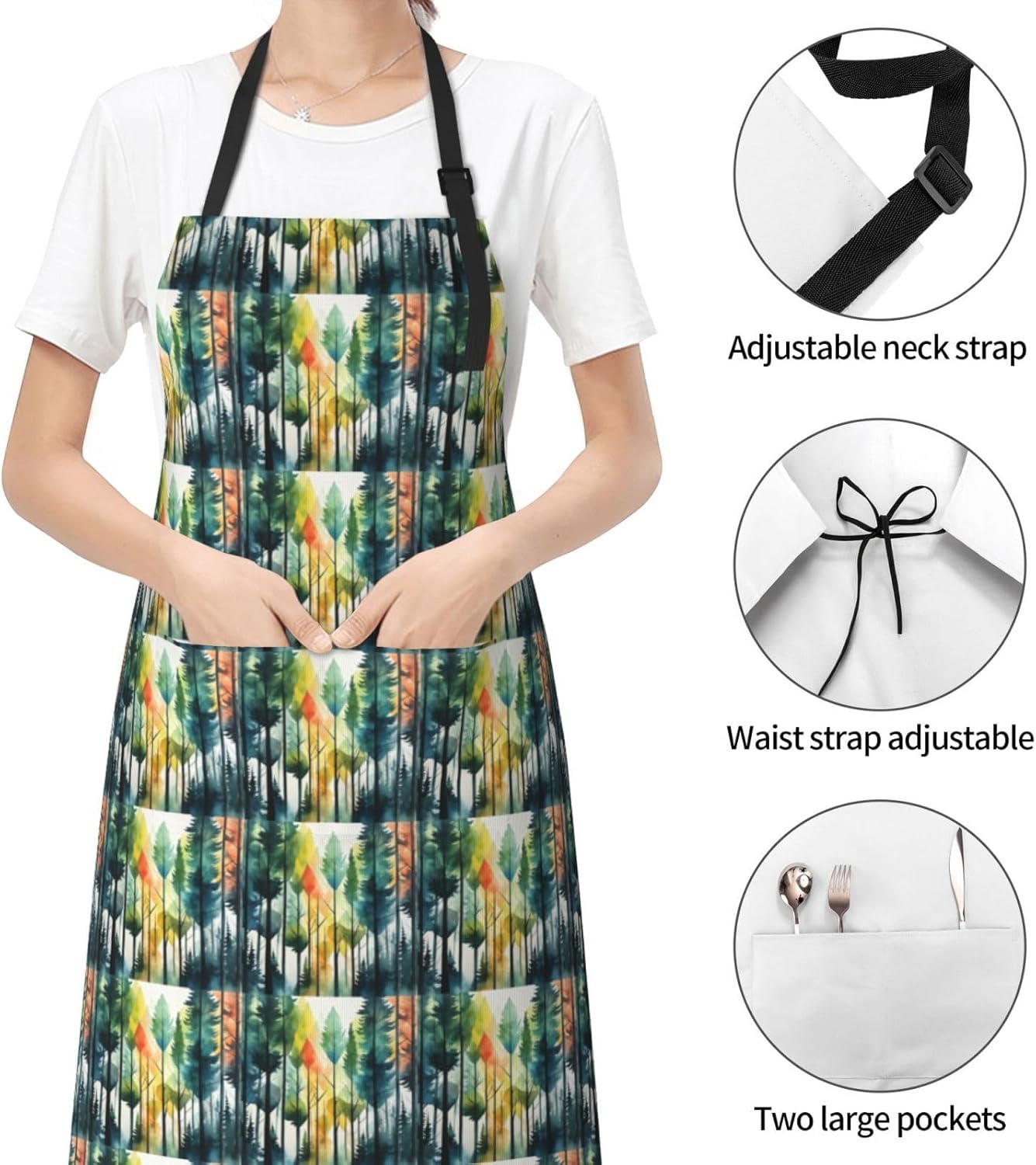 YANYU Tree Art Print 28x33 In Kitchen Apron Stylish Chef Apron with Pockets for Cooking Baking Painting