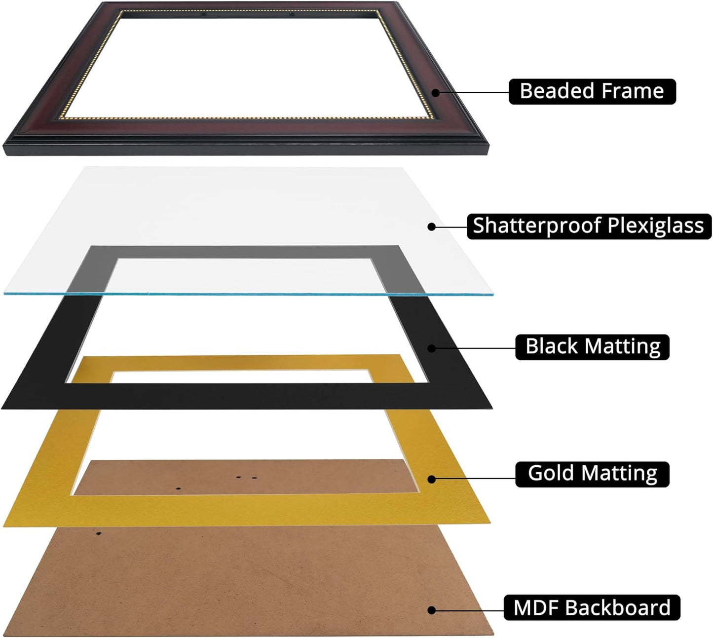 GraduationMall 8.5x11 Diploma Frame with Black over Gold Mat or Display 11x14 Document without Mat, UV Protection Acrylic, Mahogany with Gold Beads