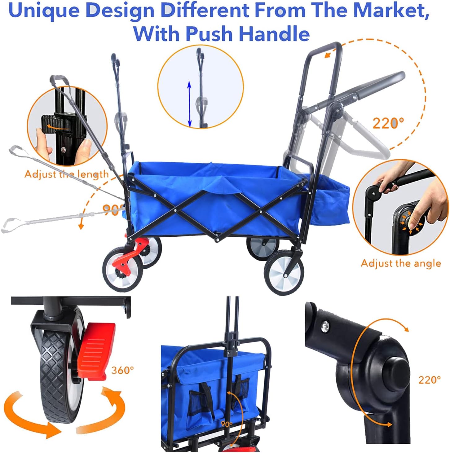 Folding Wagon Cart Collapsible Outdoor Utility Wagon with All Terrain 