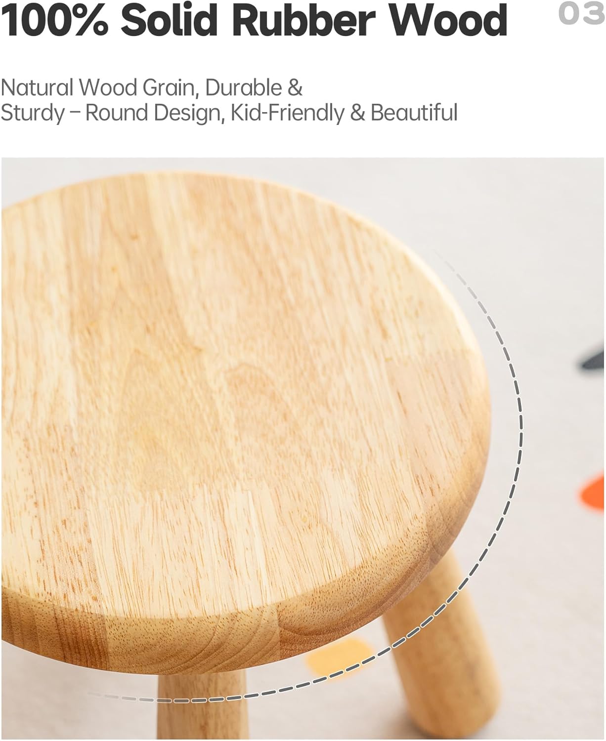 Small Solid Wood Stool, 10" Round Wooden Step Stool for Kids & Adults,