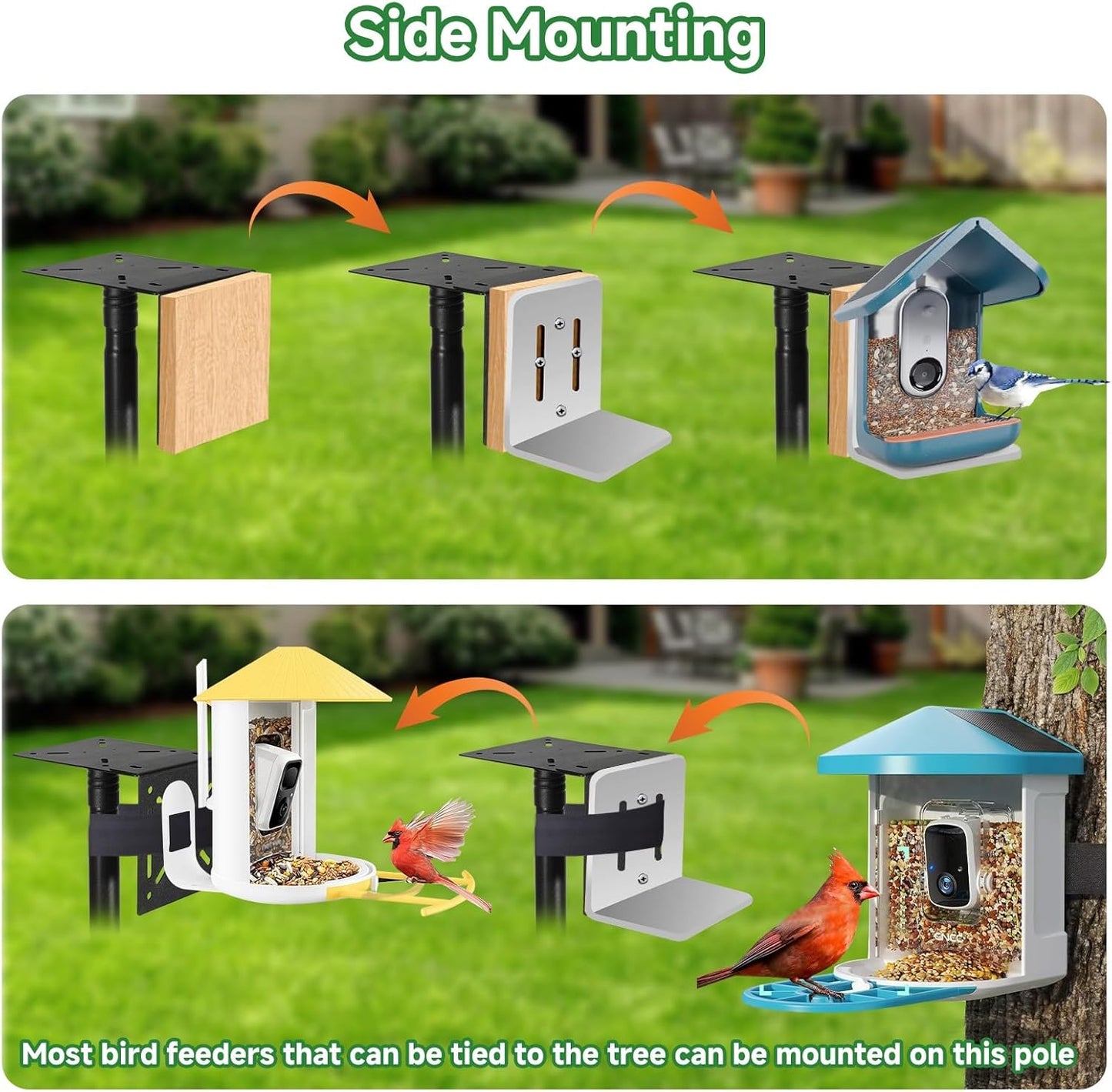 Smart Bird Feeder Pole Stand 79In,Adjustable Height Metal Bird House Pole for Outdoor Garden with Multiple Mounting Options Round Squirrel Baffle High 79in (79'' Pole)