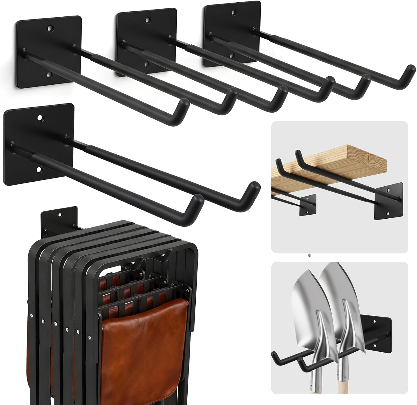 14 Inches Extra Large Garage Hooks, 4 Pack Heavy Duty Tool Organizer Wall Mount Hangers, Long Utility Storage Hooks for Car Tires, Chairs, Ladders, Ropes, Garden Tools, Power Tools