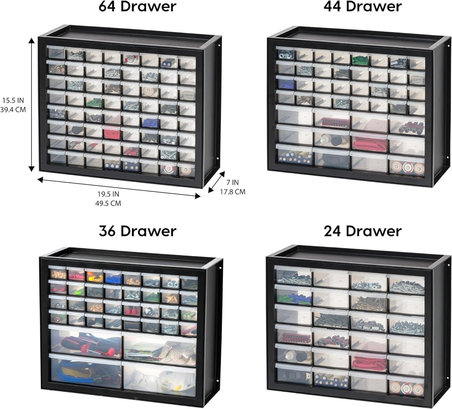IRIS USA Screw Tool Organizer Small Parts Cabinet, 44-Drawer, Electronics Hardware Nuts and Bolts Plastic Storage Drawers Garage Storage, Stackable Bead Craft Organizer Building Bricks Sorter, Black