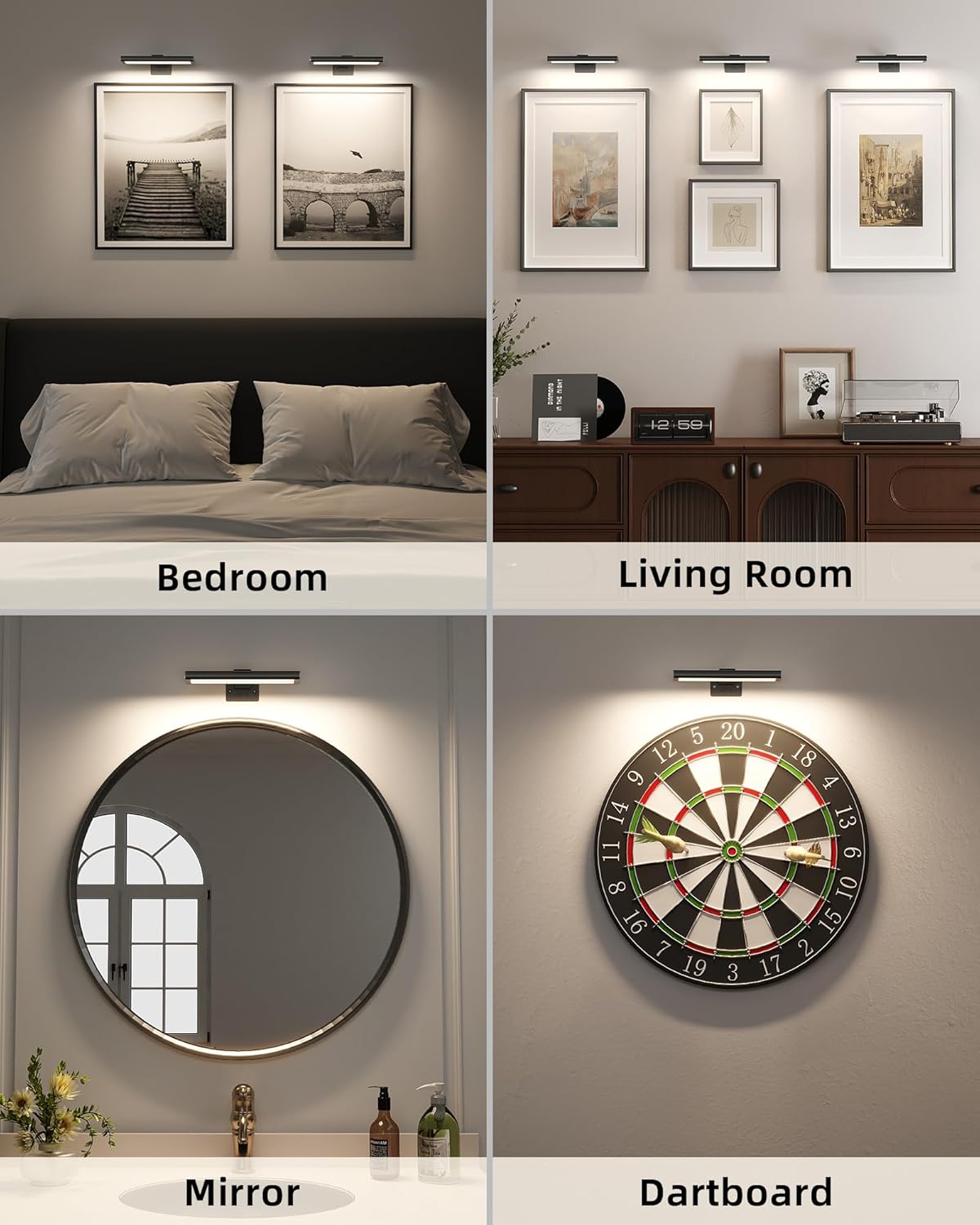 EZVALO Picture Light for Wall, Rechargeable 2400mAh Battery Lights Wireless Remote, 3 Color & Dimmable Magnetic 7.8'' LED Lights Display for Painting, Living Room, Gallery, Bedroom(Black-3P)