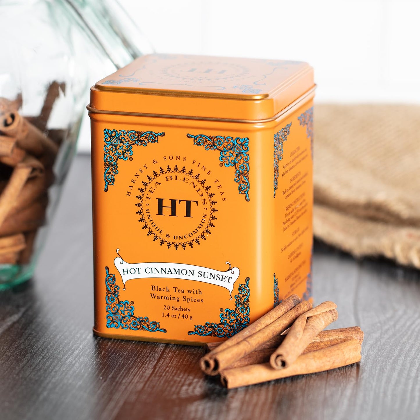 Harney & Sons Caffeinated Hot Cinnamon Sunset Black Tea with Orange and Cloves Tin 20 Sachets (Pack of 1)