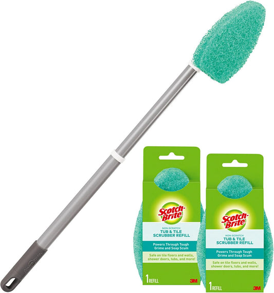 Scotch-Brite Extendable Tub & Tile Scrubber Kit, Includes 1 Handle and 3 Non-Scratch Scrubber Pads