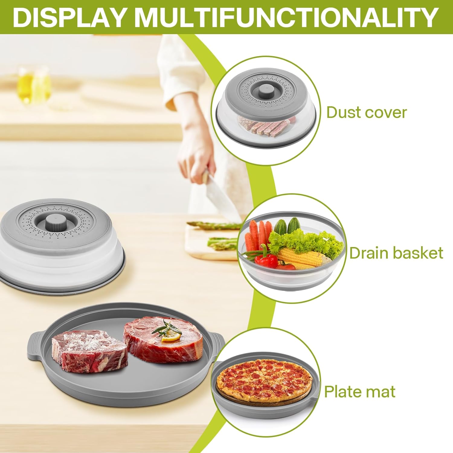 Microwave Splatter Cover for Food with Anti-scald Base Plate,Large Pla
