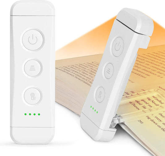Glocusent USB Rechargeable Book Light, Portable Clip-on LED Reading Light, Reading Lights for Books in Bed with 3 Amber Colors & 5 Brightness Dimmable, Compact & Long Lasting, Perfect for Book Lovers