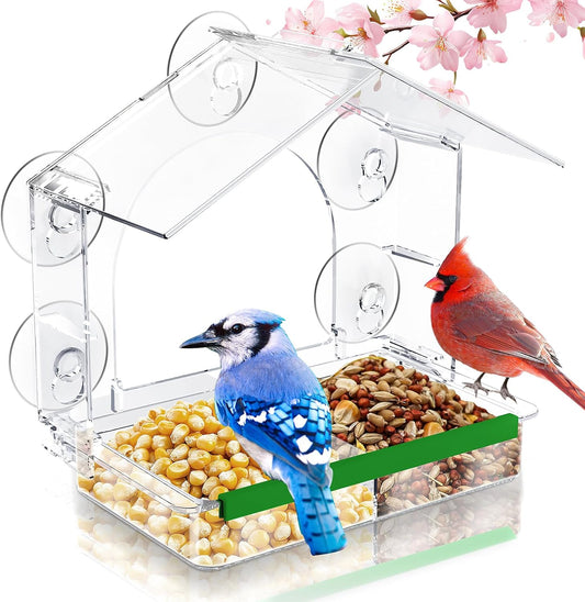 Window Bird Feeder, Clear Birds Feeder with 5 Strong Suction Cups, Eas