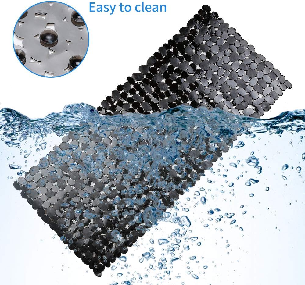 SONGZIMING Non-Slip Pebble Bathtub Mat Black 16 W x 35 L Inches (for S