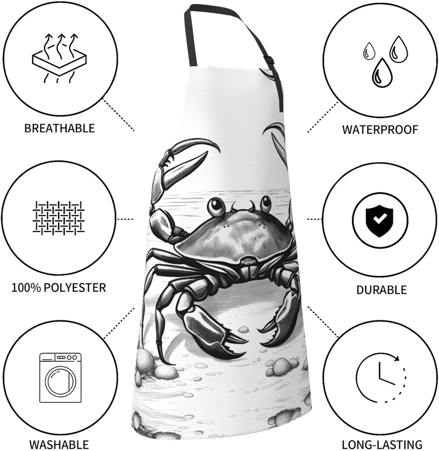 cartoon crab 1 print Waterproof chef's apron with pocket apron for kitchen cooking baking barbecue and gardening