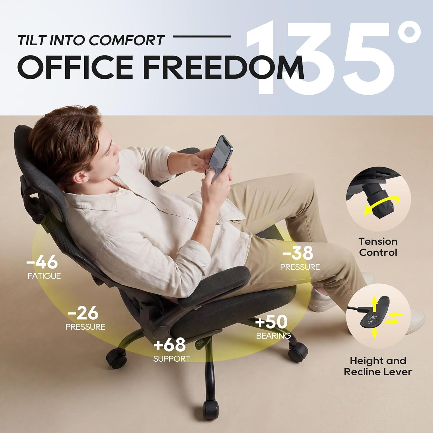 Ergonomic Office Chair, High Back Mesh Desk Chair with Adjustable Lumb