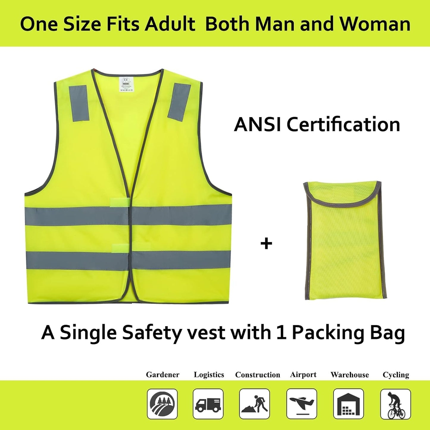 Safety Vests 10 Pack - Yellow Reflective High Visibility Construction 