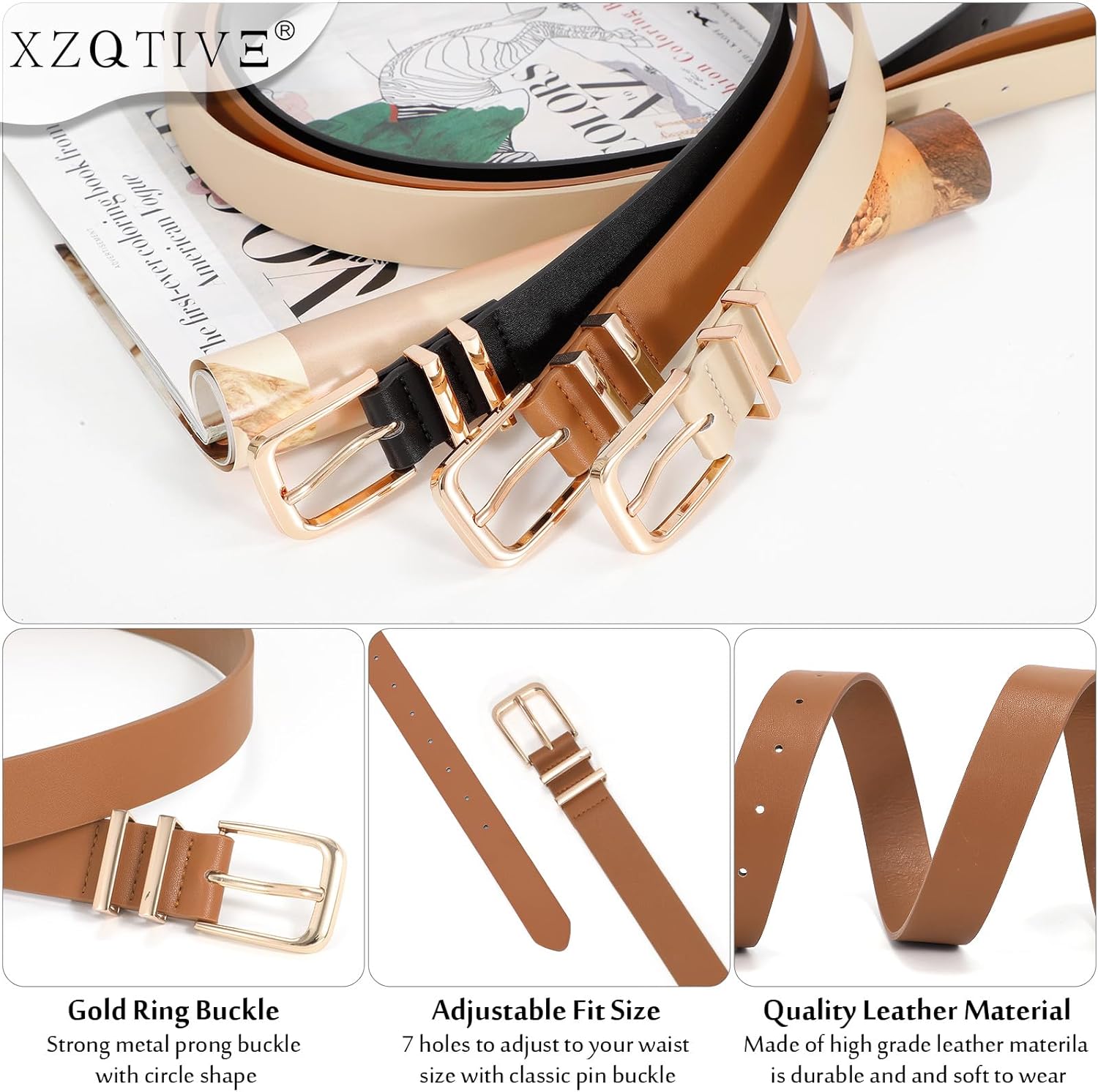 XZQTIVE 3 Pack Women Belts For Jeans Dresses Pants Ladies Leather Wais