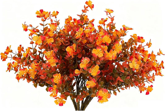 Guo's hyekbe 12 Bundles Faux Plum Blossoms - UV Resistant Artificial Flowers, Outdoor Safe Plastic Plants for Porch, Patio, Yard, Garden & Window Box Pot Planters Home Decoration