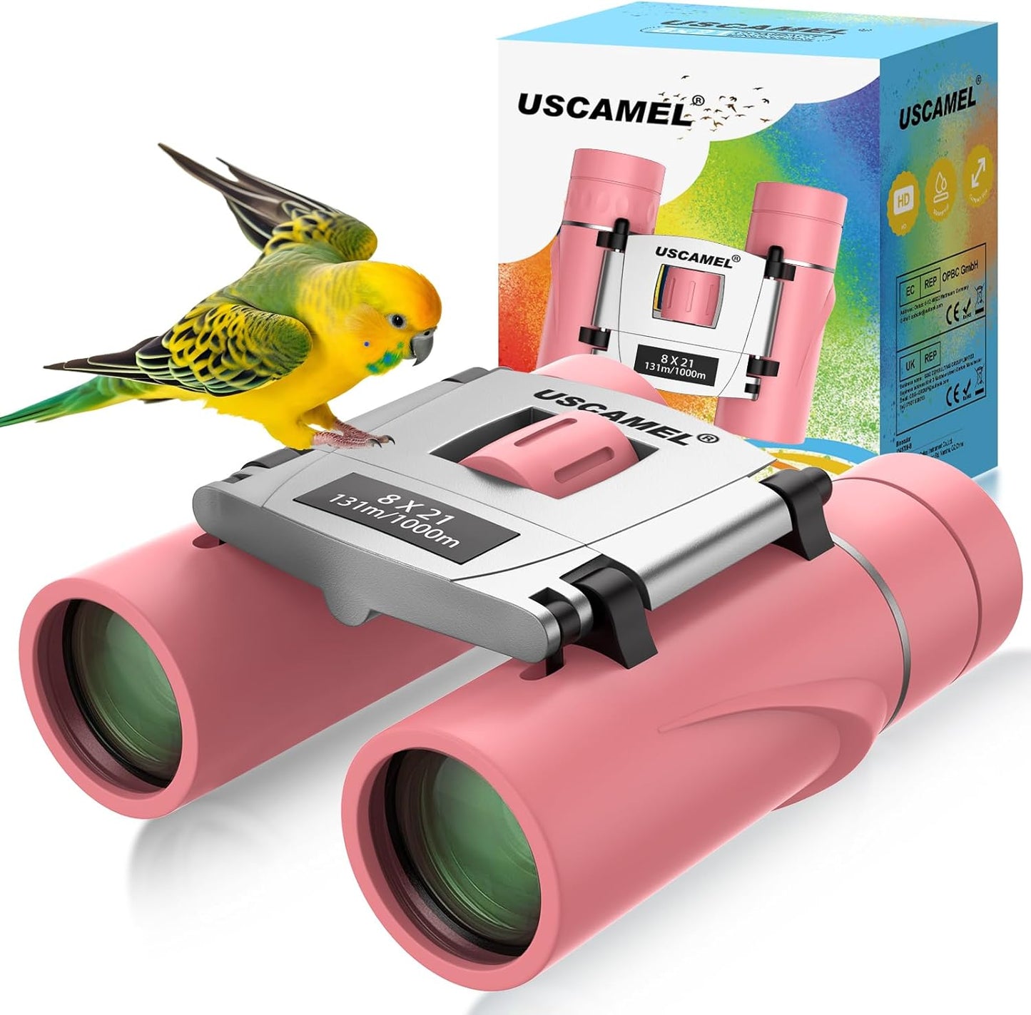 USCAMEL Compact Binoculars for Kids 4-8: 8x21 Small Binoculars Pink Bird Watching Bak4 Prisms - for Boys Girls Travel Outdoor Hiking