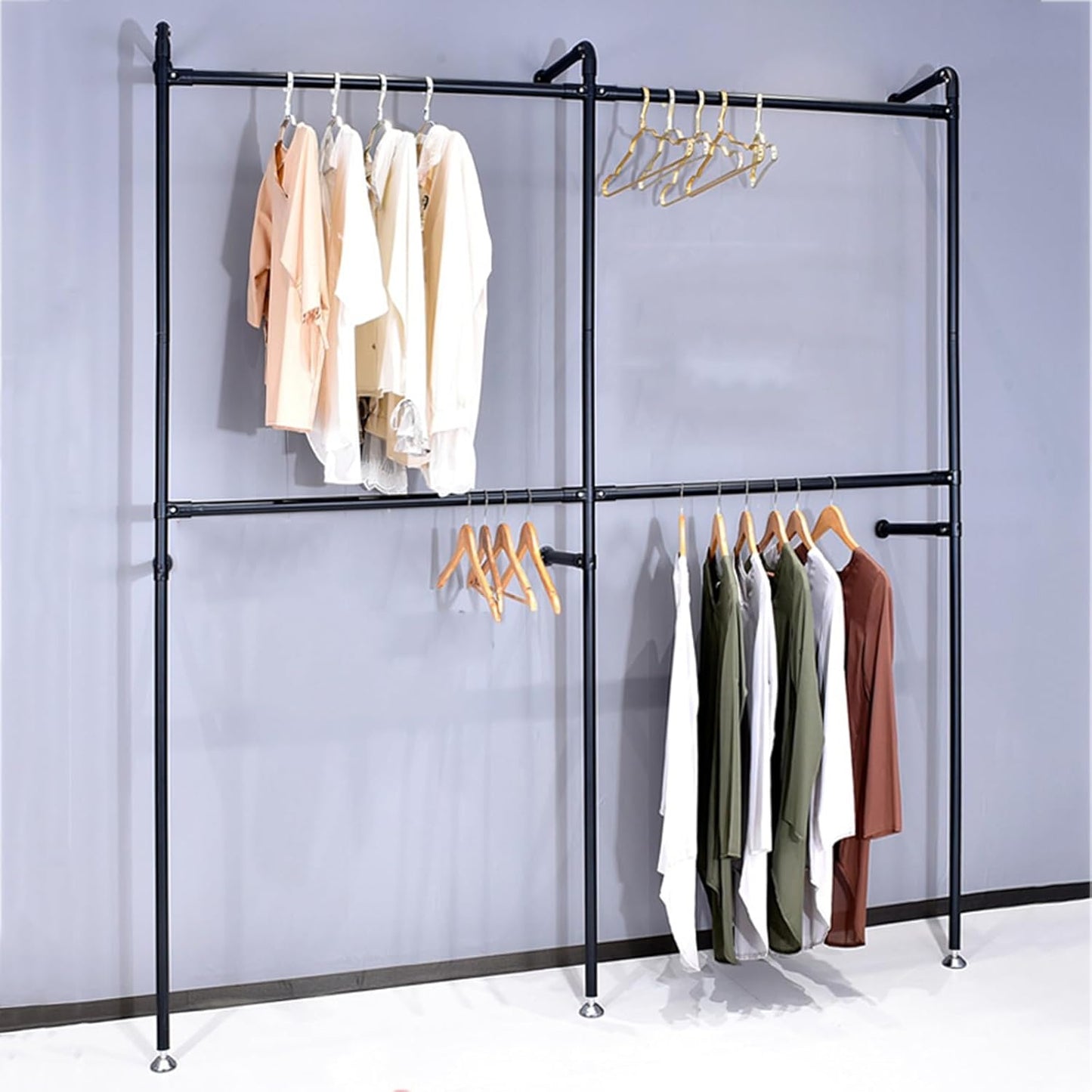 Floor-Standing Solid Wood Rotating Coat Rack，2 Tier Plant Stand - Space-Saving Indoor/Outdoor Flower Rack, Adjustable Height, Durable Metal Frame, Perfect for Home Garden Decoration