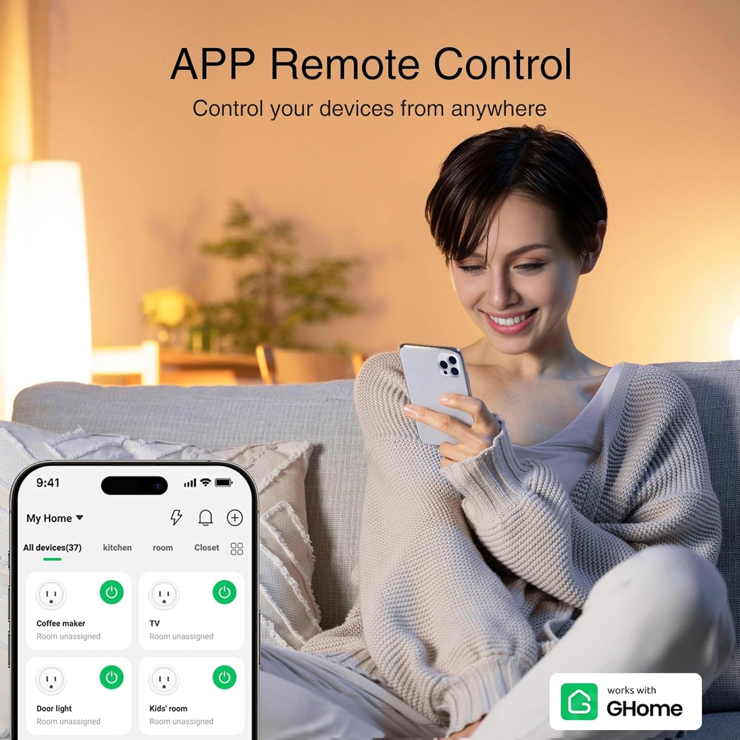GHome Smart Plug, WiFi Smart Plugs Work with Alexa and Google Home, Sm